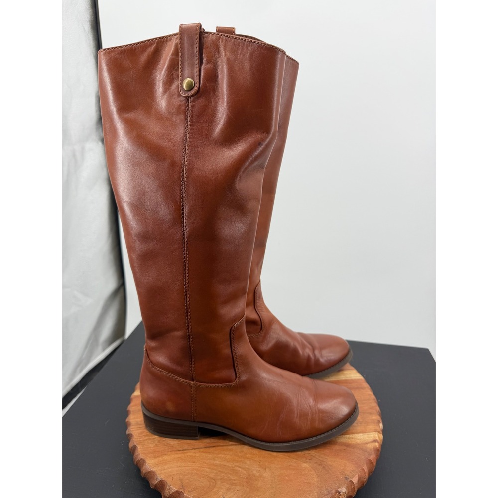 INC Fawne Riding Boots Women 10 Brown Leather Tall Equestrian Side‎ Zip